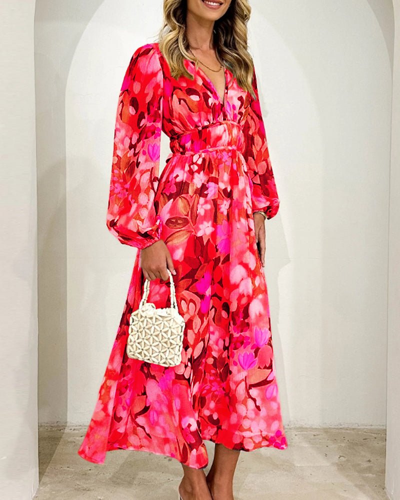 Carolina | Elegant Floral V-Neck Dress