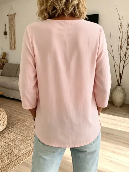 Women's Boho Floral V-Neck 3/4 Sleeve Top