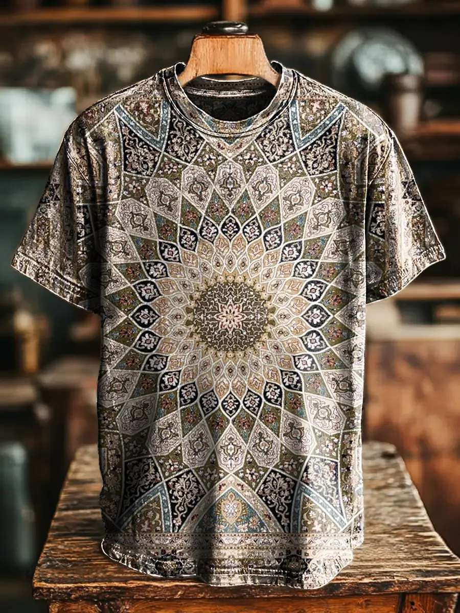 Ethnicity Geometry Kaleidoscope Unisex Vintage Art Print Casual T-shirt