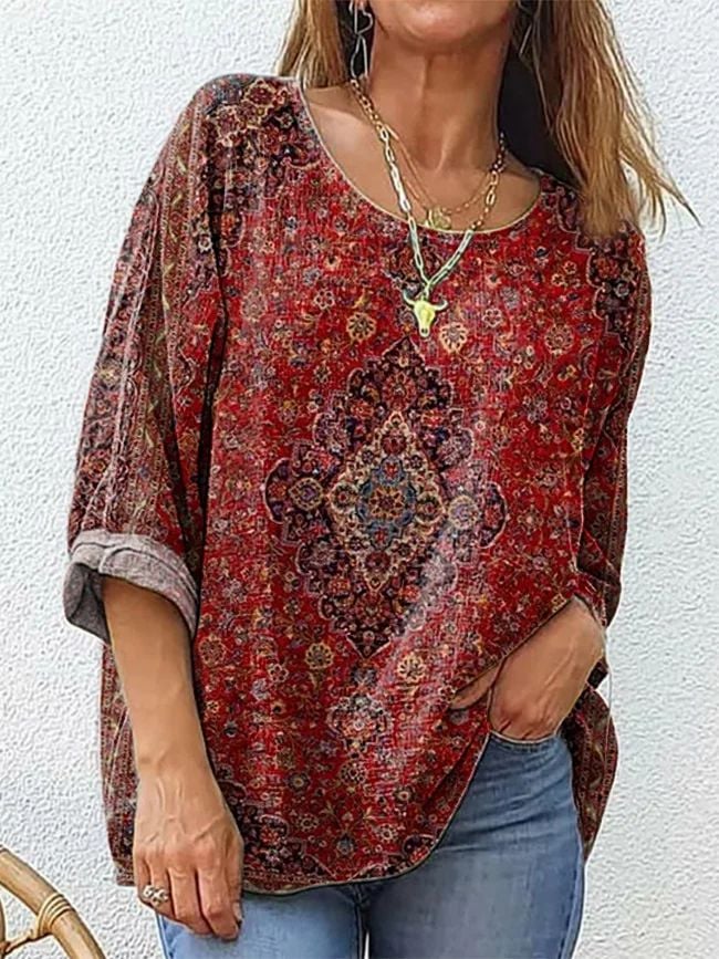 Women's Retro Casual Pattern Cotton And Linen Top