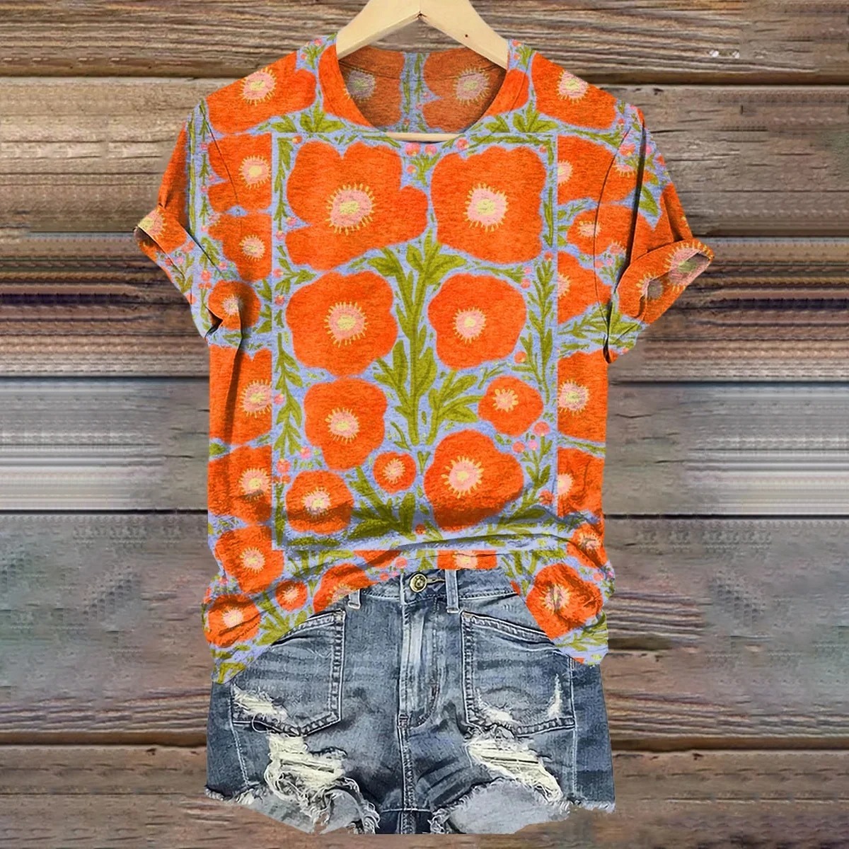 Women's Floral Pattern Art Print Casual Cotton Linen Shirt