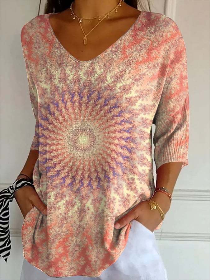 Women's Casual Retro Pattern Art Striped Top