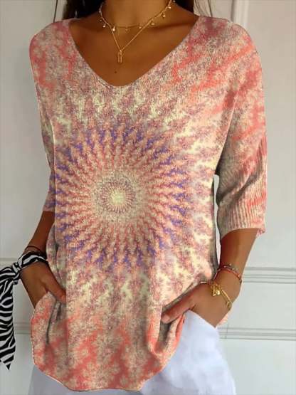 Women's Casual Retro Pattern Art Striped Top