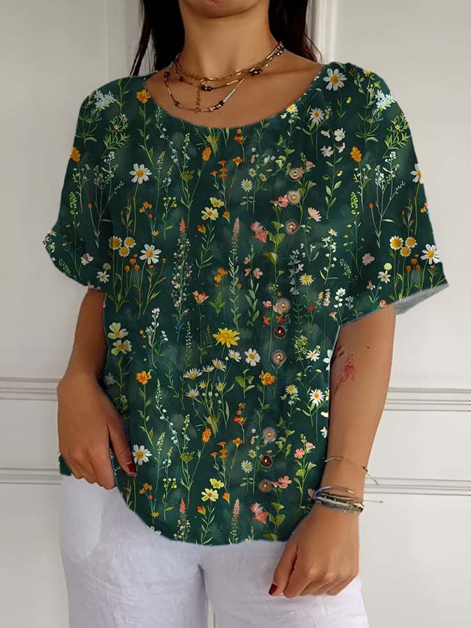 Women's Casual Forest Plant Floral Print Shirt