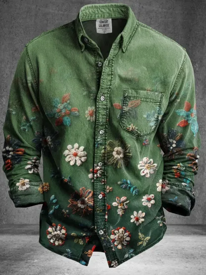 Vintage Abstract Psychedelic Gradient Art Print 100% Cotton Long Sleeve Shirt