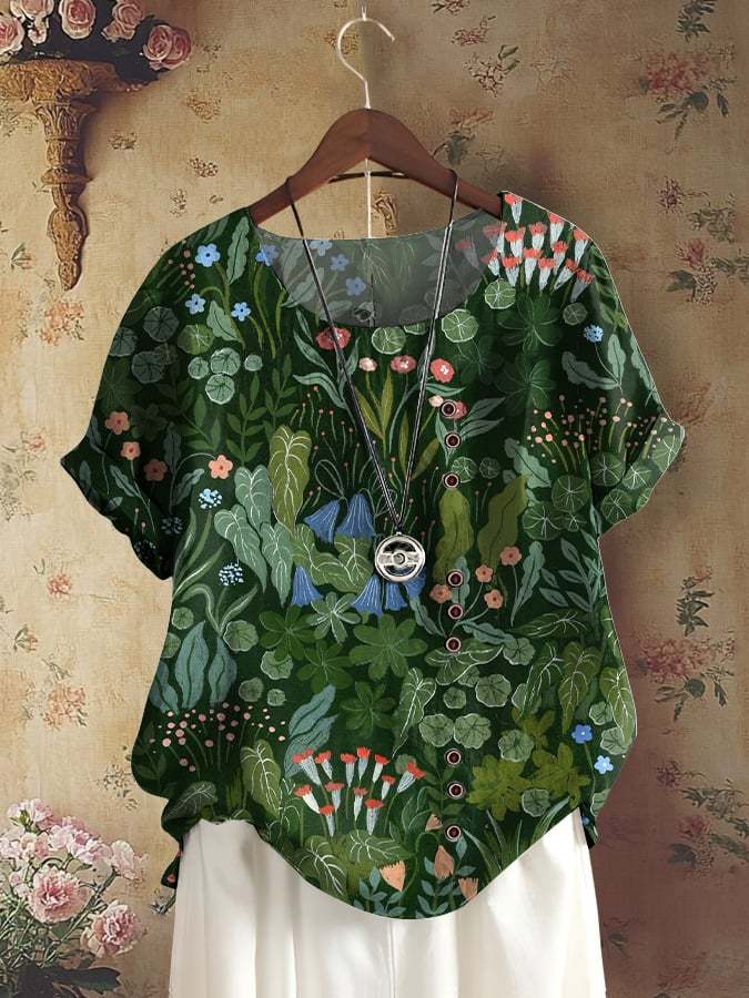 Women's Retro Forest Plant Floral Print Shirt