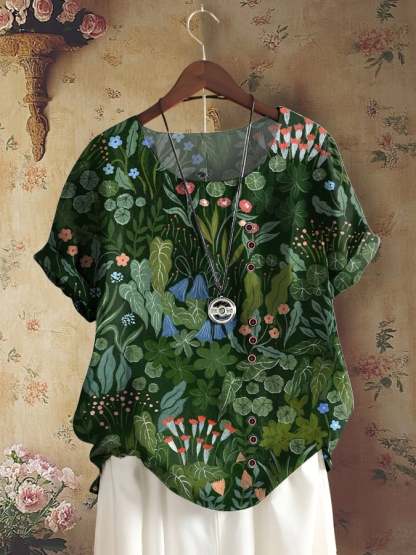 Women's Retro Forest Plant Floral Print Shirt