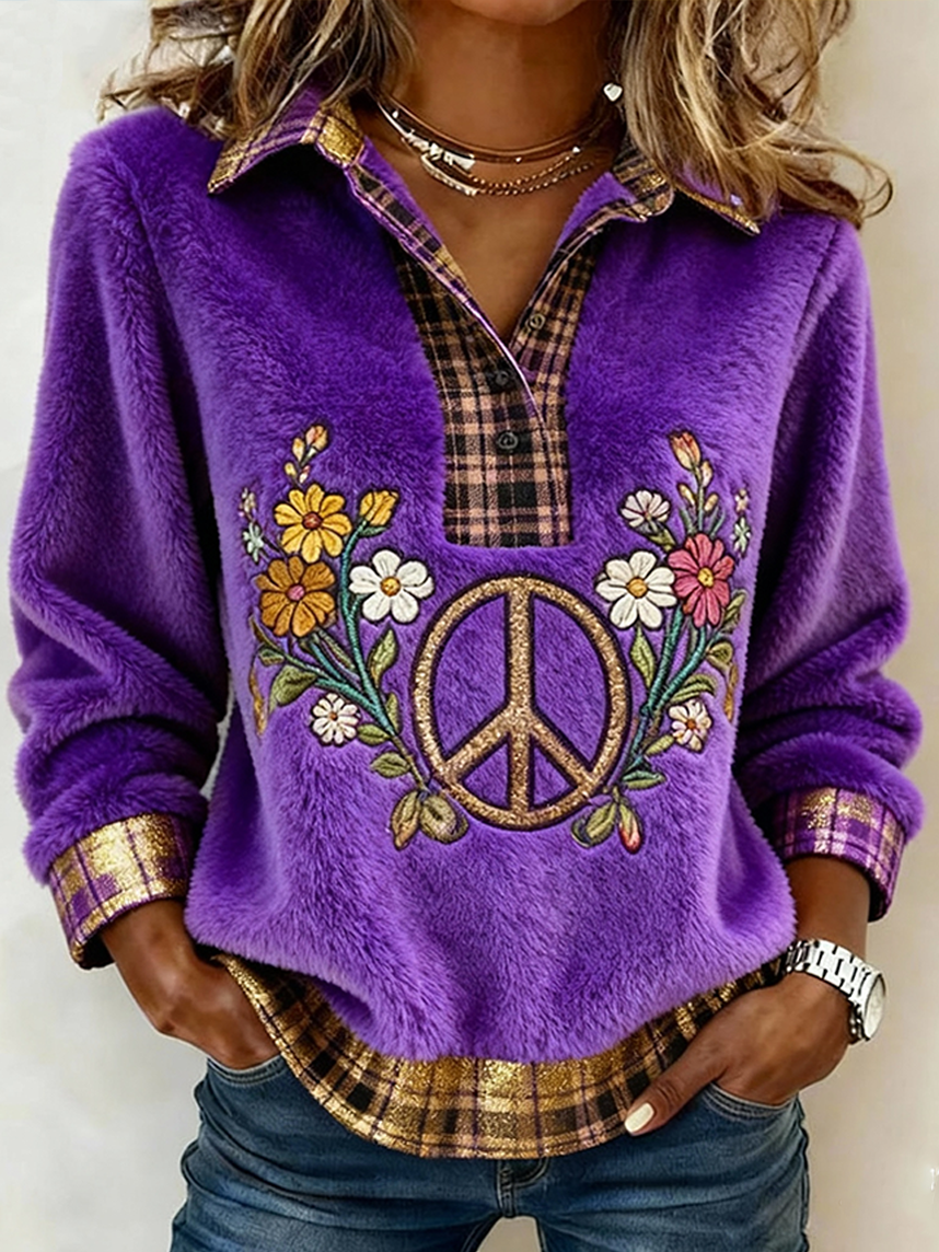 Women's Woodstock Art Print Casual Long-Sleeve Sweatshirt