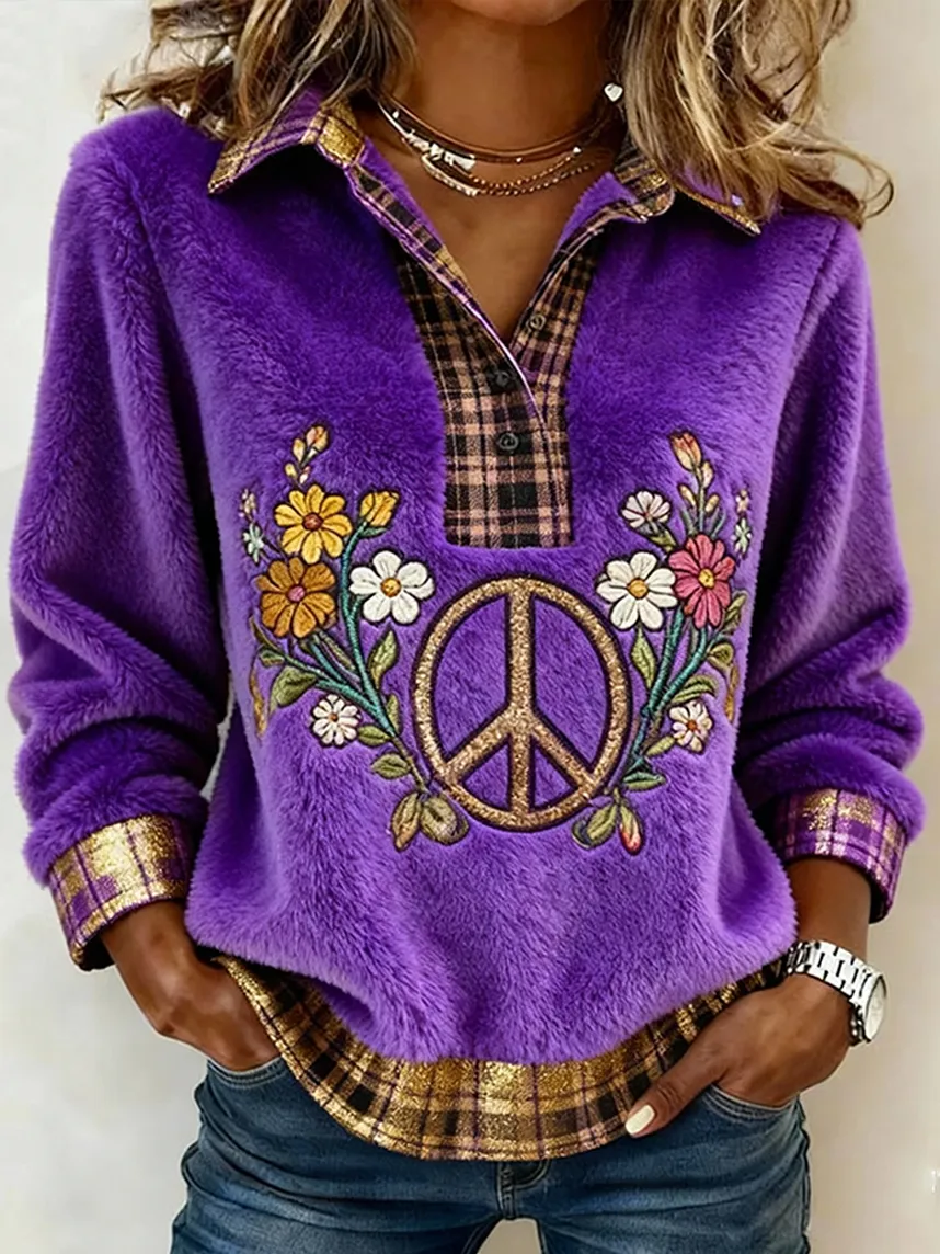 Women's Woodstock Art Print Casual Long-Sleeve Sweatshirt