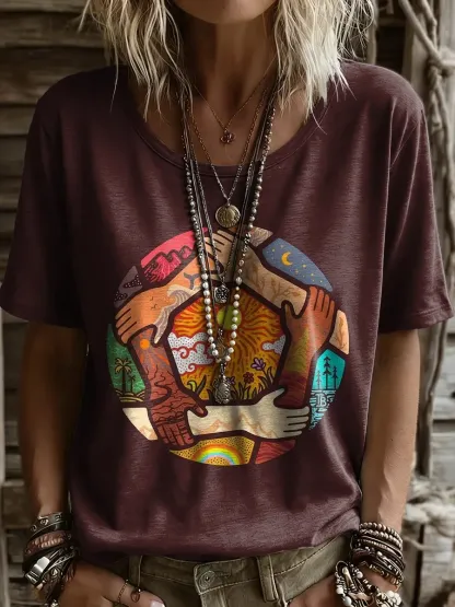 Women's Short-sleeve T-shirt With Artistic “world Peace” Print