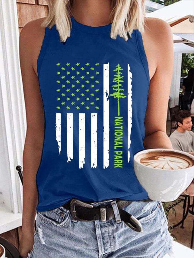 Women's National Park Print Crew Neck Tank Top