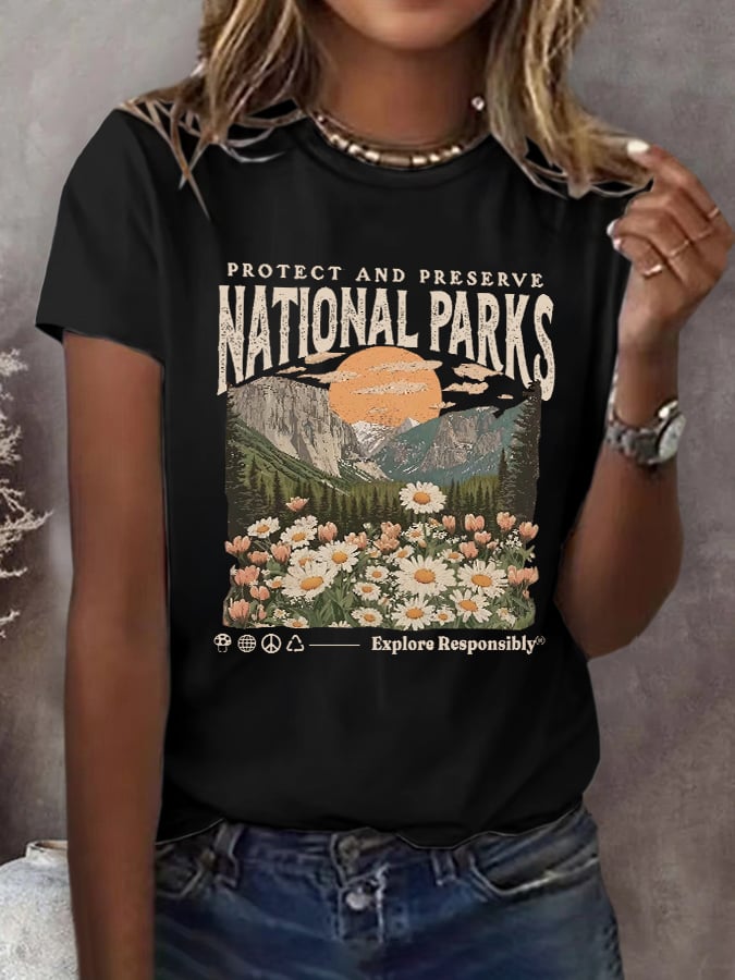Women's Protect National Parks Printed Casual T-shirt