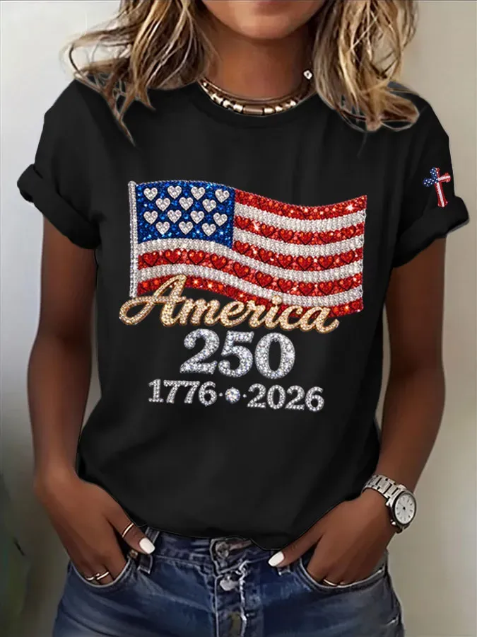 🔥Buy 3 Get 20% Off🔥Women's America Flag Print Casual T-shirt