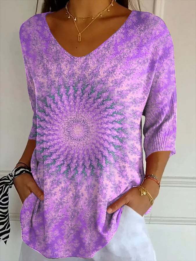 Women's Casual Retro Pattern Art Striped Top