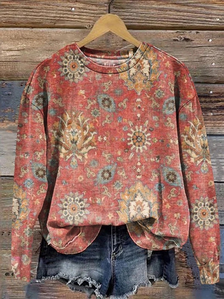 Women's Ethnic Style Print Casual Long Sleeve Comfortable Cotton Shirt