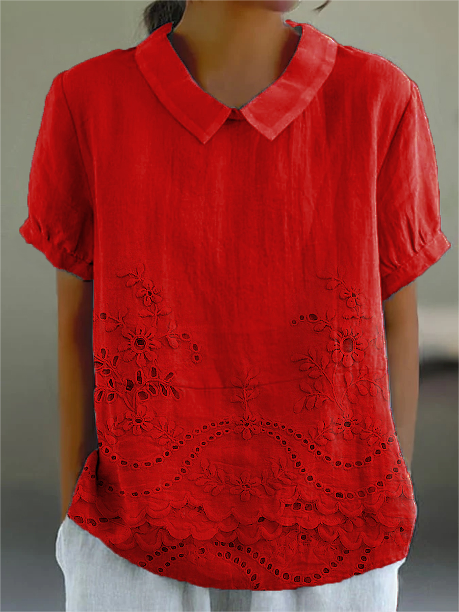 Women's Vintage Floral Art Print Casual Cotton And Linen Shirt