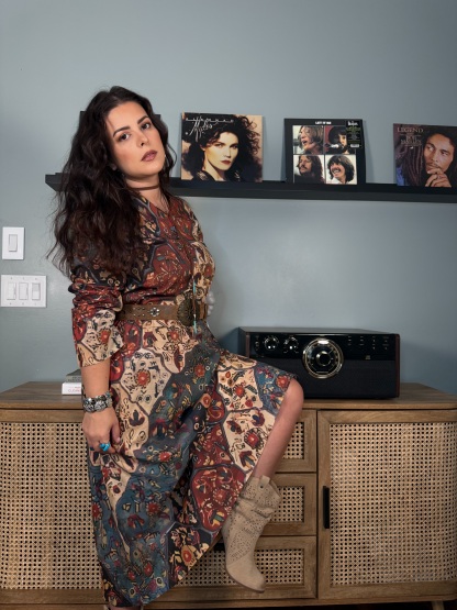 Women's Retro Colorful Floral Art Print Pocket Cotton Dress