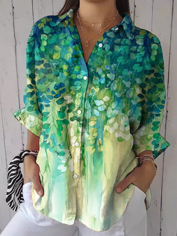 Women's Retro Forest Trees Print Shirt