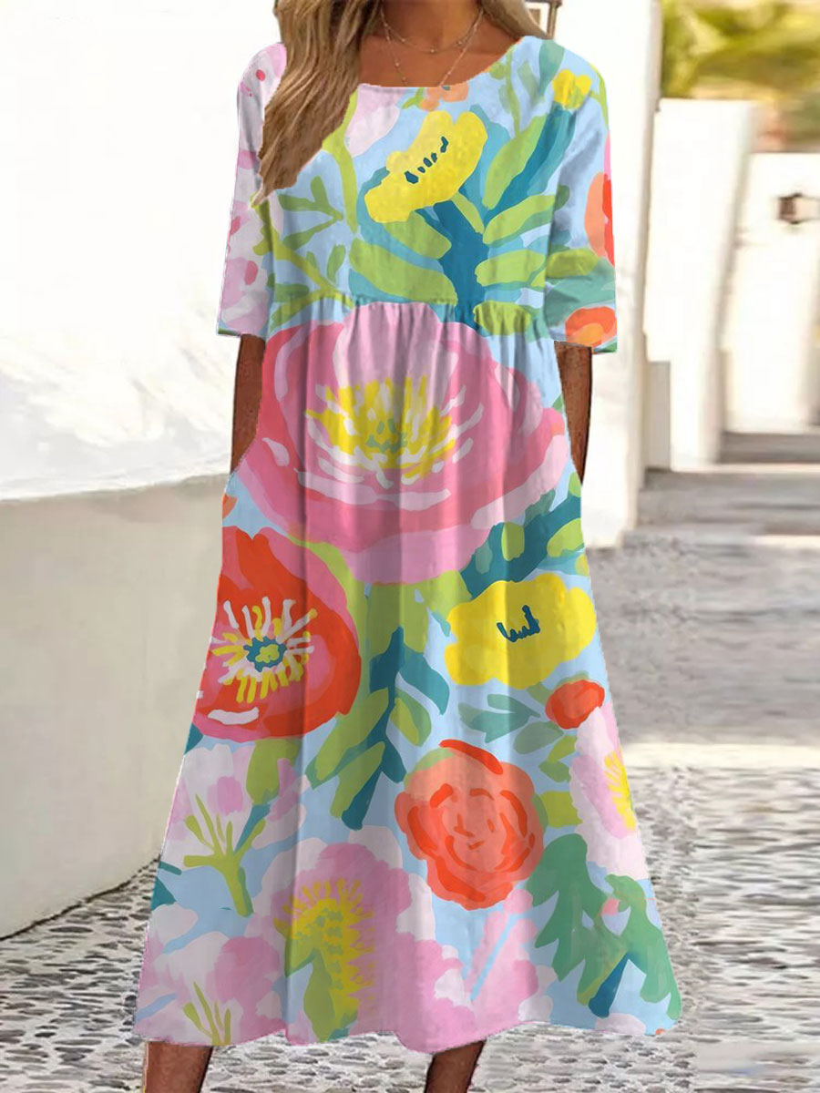 Women's Watercolor Flowers Art Print Dress