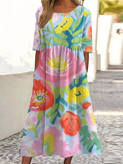 Women's Watercolor Flowers Art Print Dress