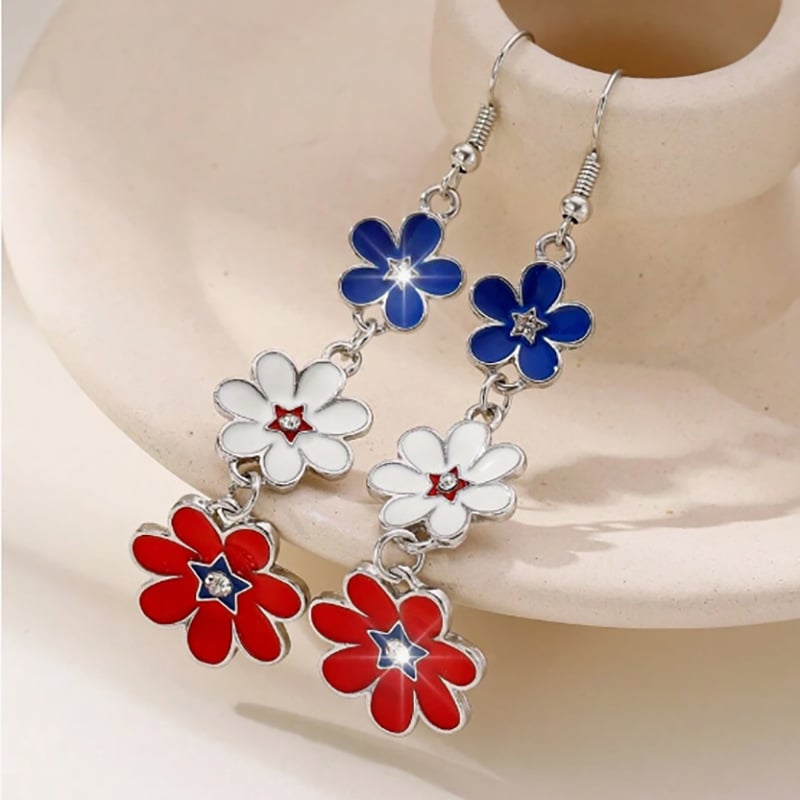 New American Independence Day Multi-Colored Flower Oil Drip Earrings Women's Fashion Creative earrings