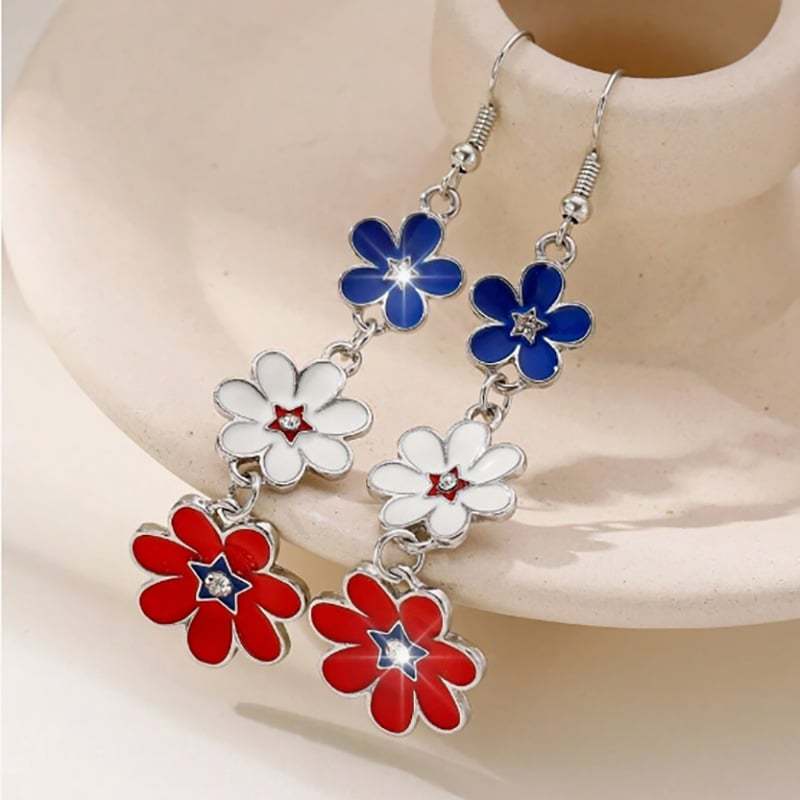New American Independence Day Multi-Colored Flower Oil Drip Earrings Women's Fashion Creative earrings