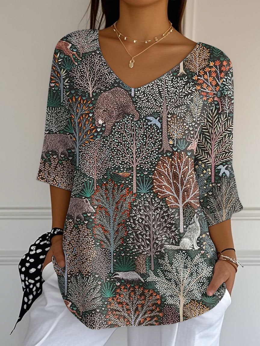 Women's Retro Protect Our National Parks Print Mid Sleeve T-Shirt