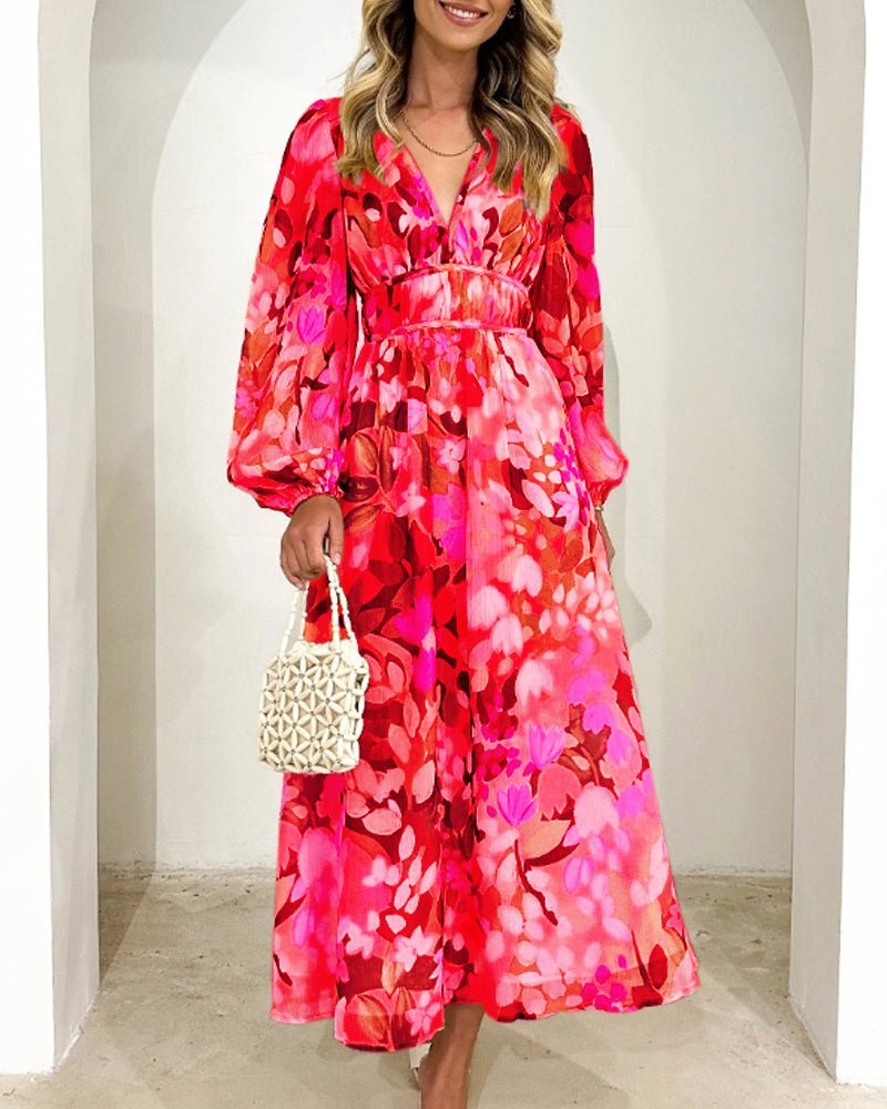 Carolina | Elegant Floral V-Neck Dress