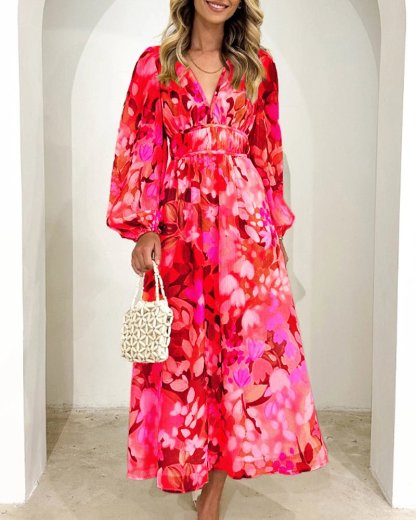 Carolina | Elegant Floral V-Neck Dress