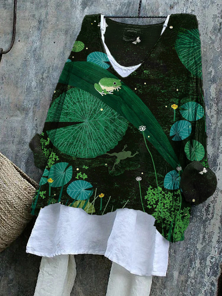 Japanese Art Frog Print Cozy Flowy Tunic