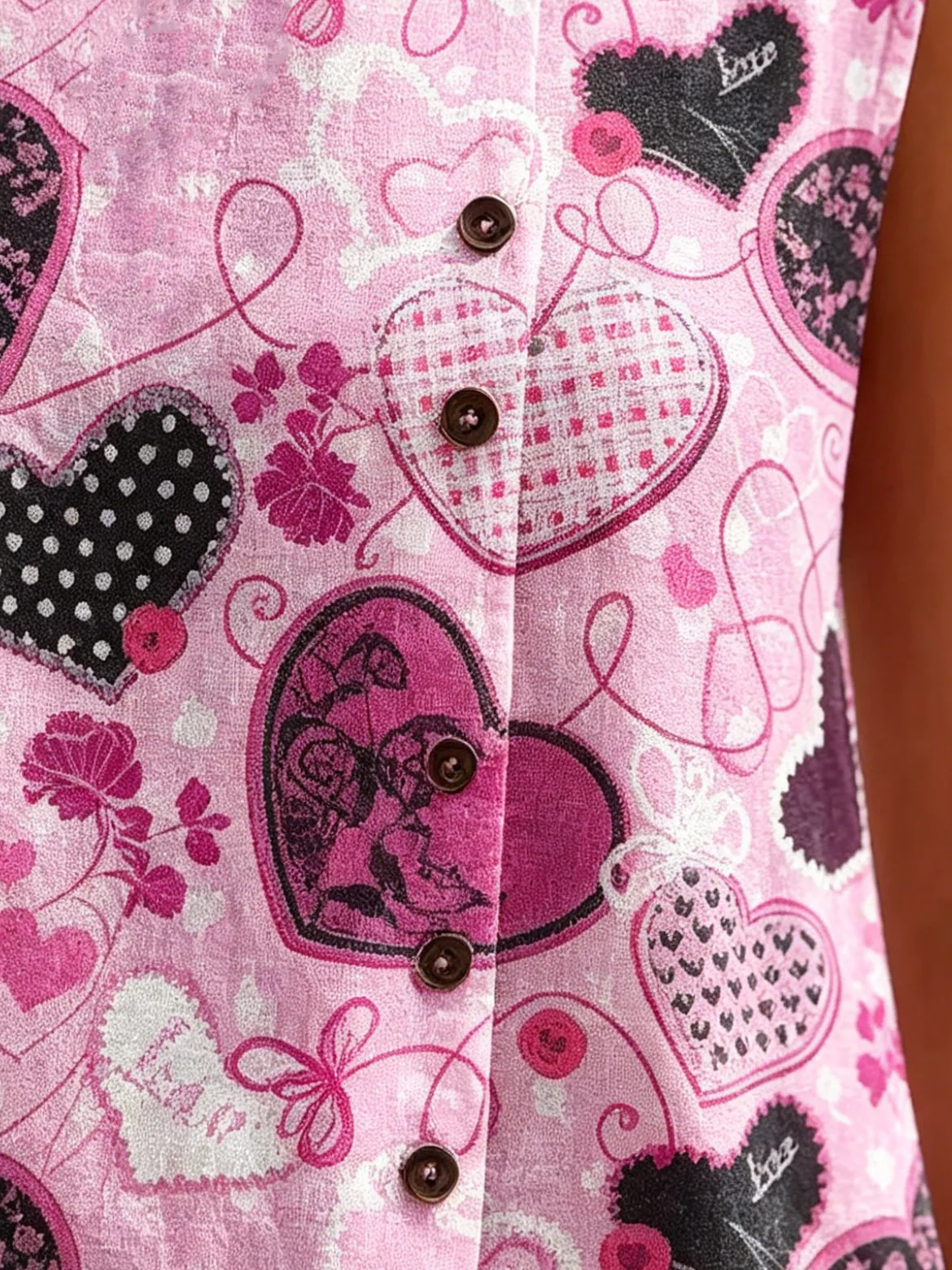 Women's Retro Heart Art Print Casual Sleeveless Round Neck Cotton Shirt
