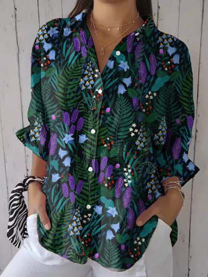 Women's Retro Forest Wildflowers Print Shirt