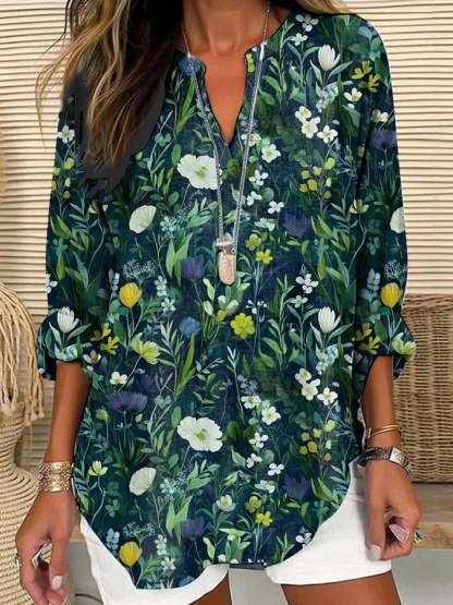 Women's Casual Forest Wildflower Print Shirt