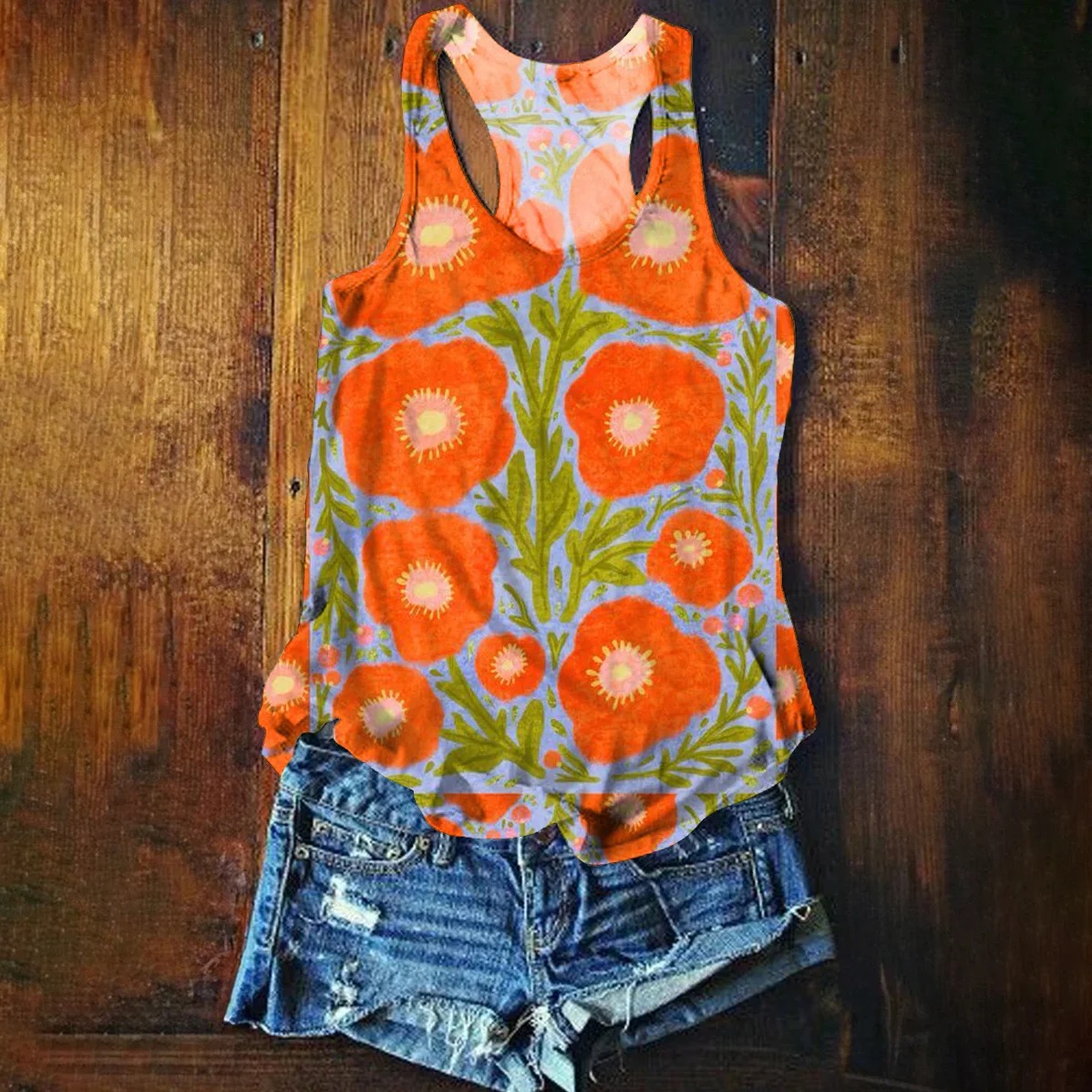 Women's Floral Pattern Art Print Casual Cotton Linen Shirt