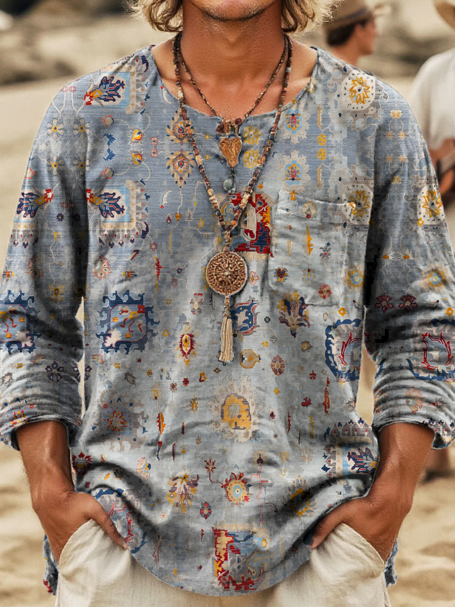 Men's Ethnic Totem Art Pattern Print Casual 100% Cotton Shirt