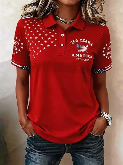 🔥Buy 3 Get 20% Off🔥Women'S Casual American Independence Day Printed Polo Shirt Short Sleeved