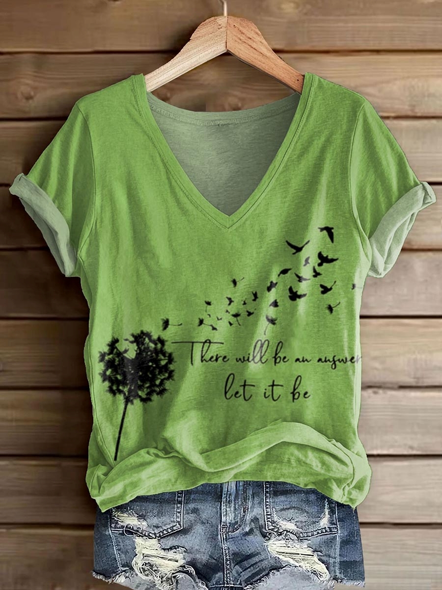 Women's There Will Be An Answer Pattern Print V-neck Casual T-Shirt