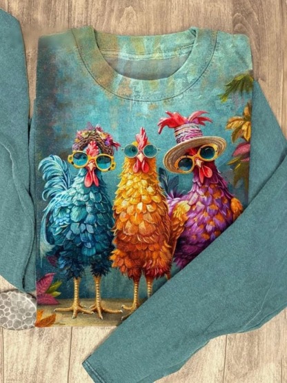 Bestie Funng Chicken Art Print Casual Short Sleeve T-shirt