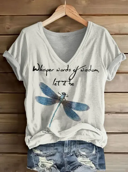 Whisper Words Of Wisdom Let It Be Hippie Women's V-neck Print Casual T-shirt