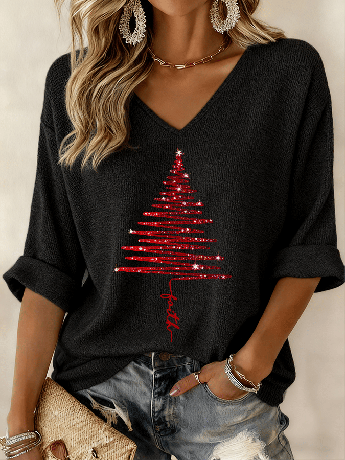 Women's Christmas Tree Print T-Shirt Top