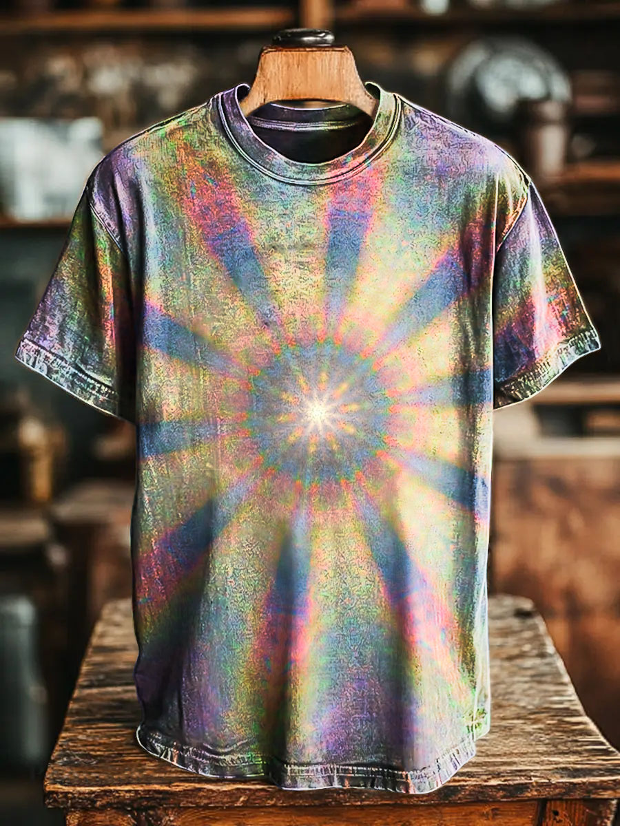 Purple and blue Gradient Kaleidoscope Vintage Art Print Casual T-shirt For Men And Women