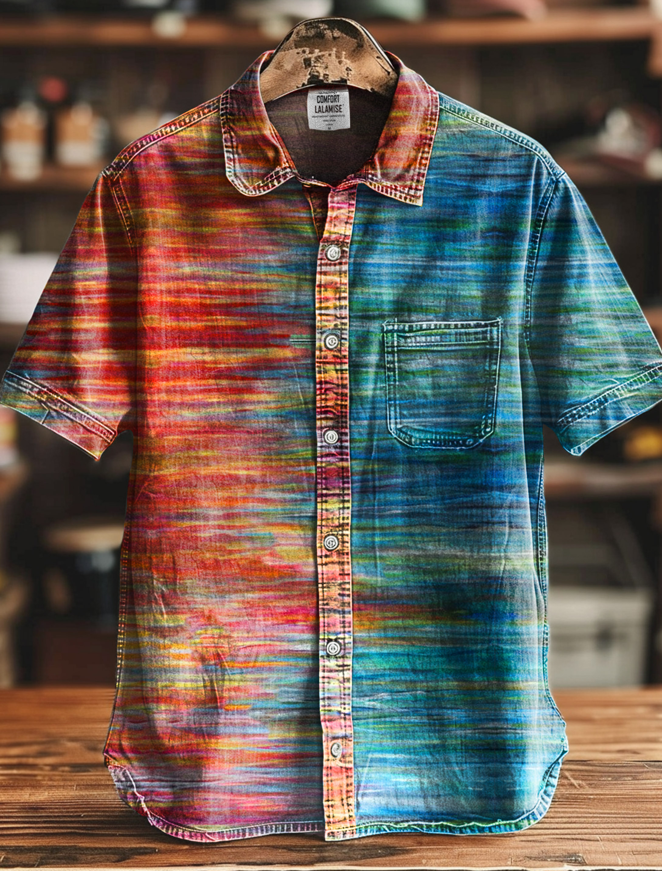 Abstract Gradient Art Print Casual 100% Cotton Shirt