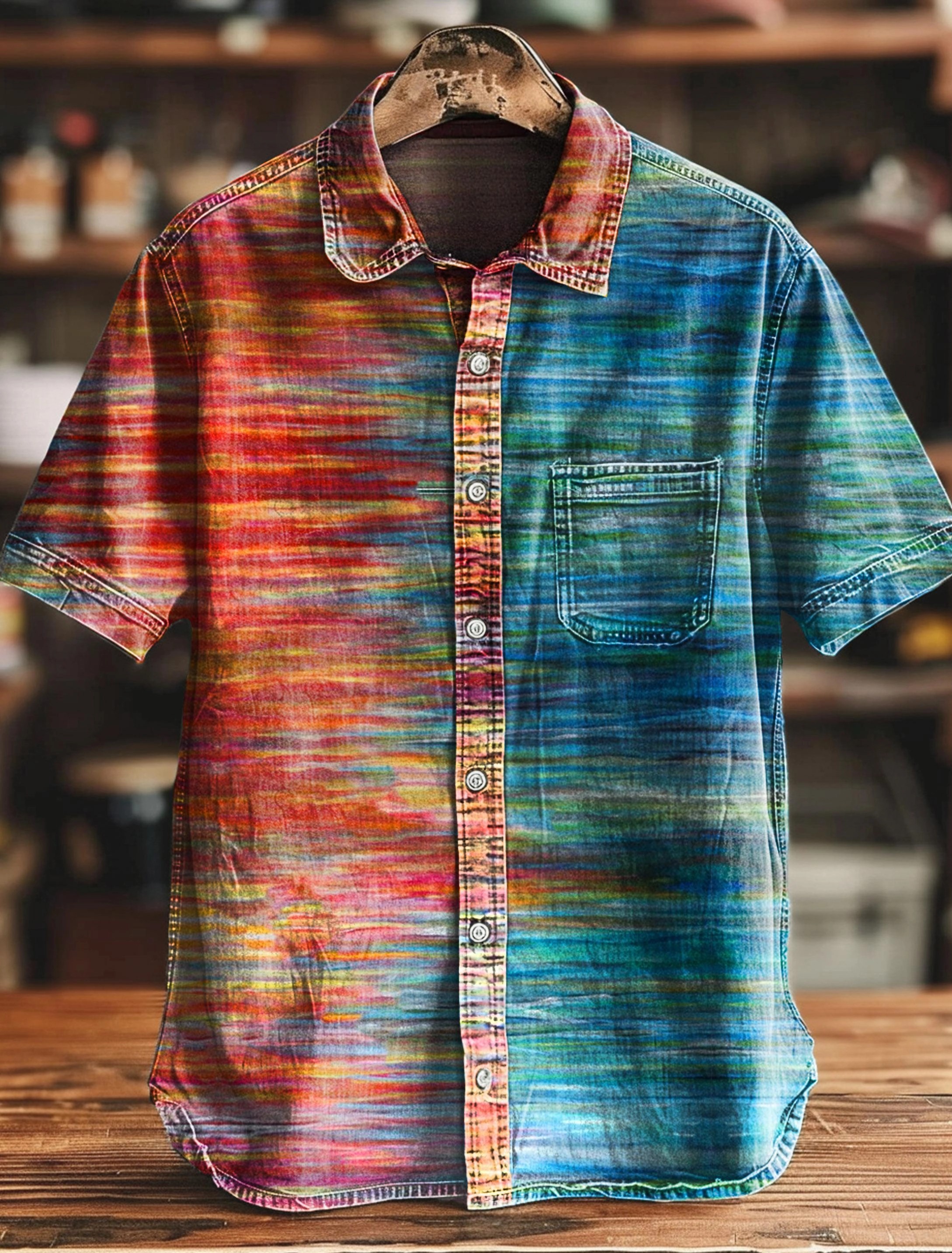 Abstract Gradient Art Print Casual Cotton Shirt
