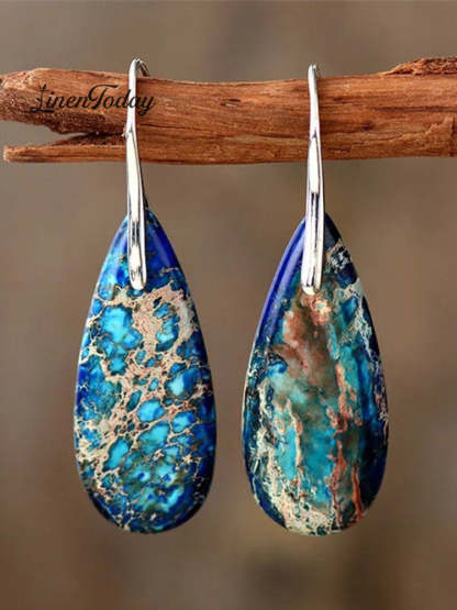 Women's Natural Teardrop Shape Emperor Stone Earrings