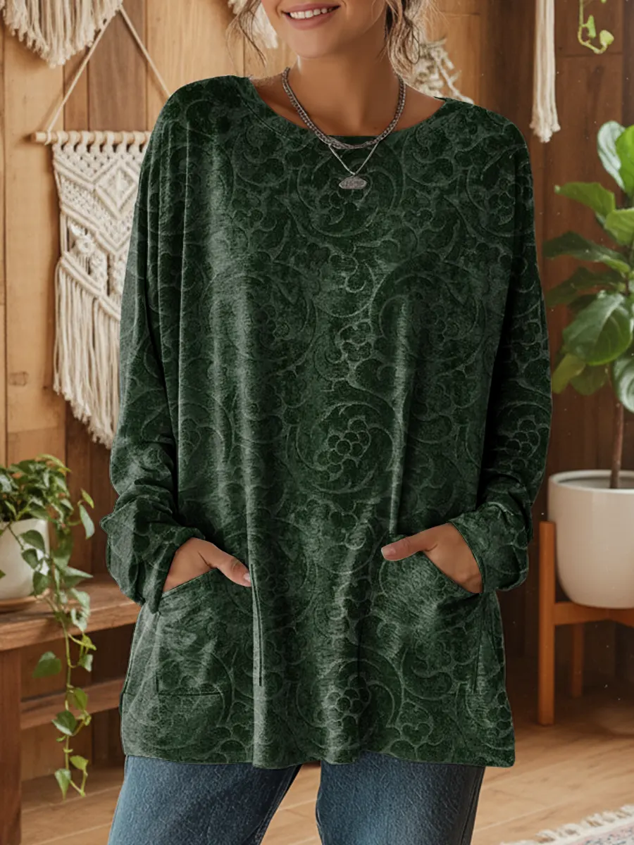 Retro Ethnicity Geometry Totem Women's Print Casual Long Sleeve T-shirt