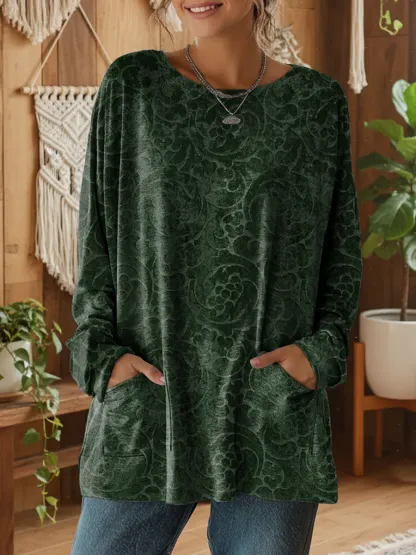 Retro Ethnicity Geometry Totem Women's Print Casual Long Sleeve T-shirt