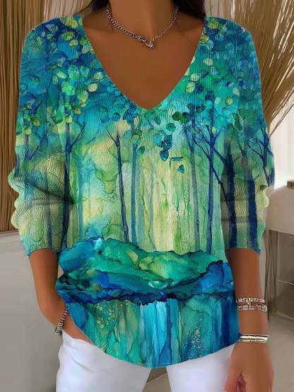 Women's Casual National Park Forest Print Long Sleeve T-shirt