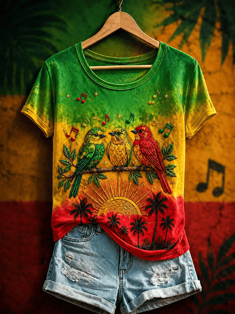 Women's Retro 'Every Little Thing Is Gonna Be Alright' Print Crew Neck T-Shirt