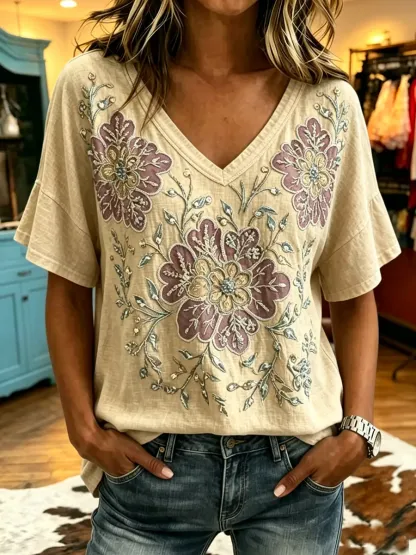 Women's retro floral art top