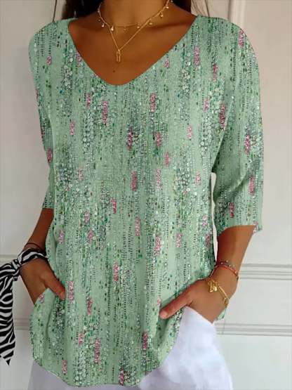 Women's Vintage Botanical Flower Art Print Casual Mid-Sleeve T-Shirt